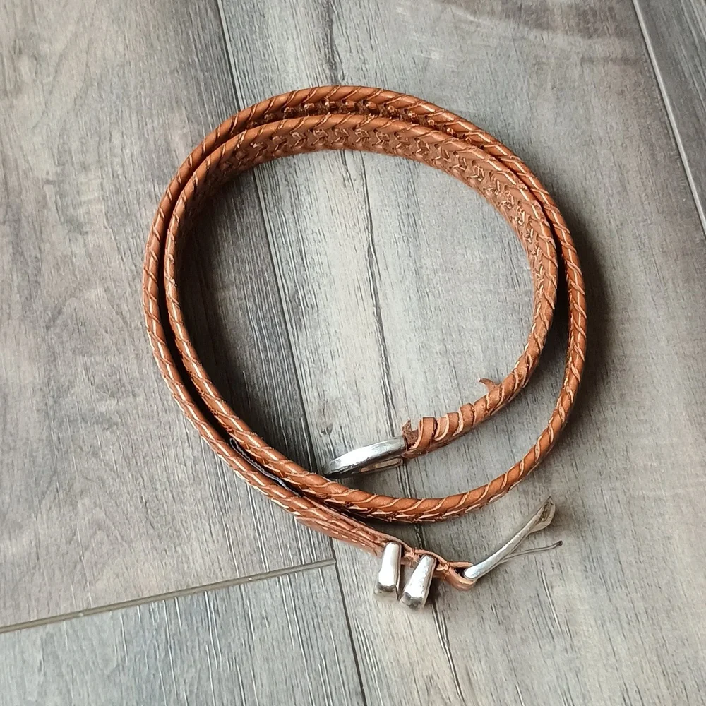 Fossil Tan Braided Leather Belt with Silver Buckle